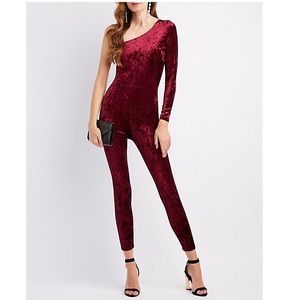 Velvet One Shoulder Jumpsuit